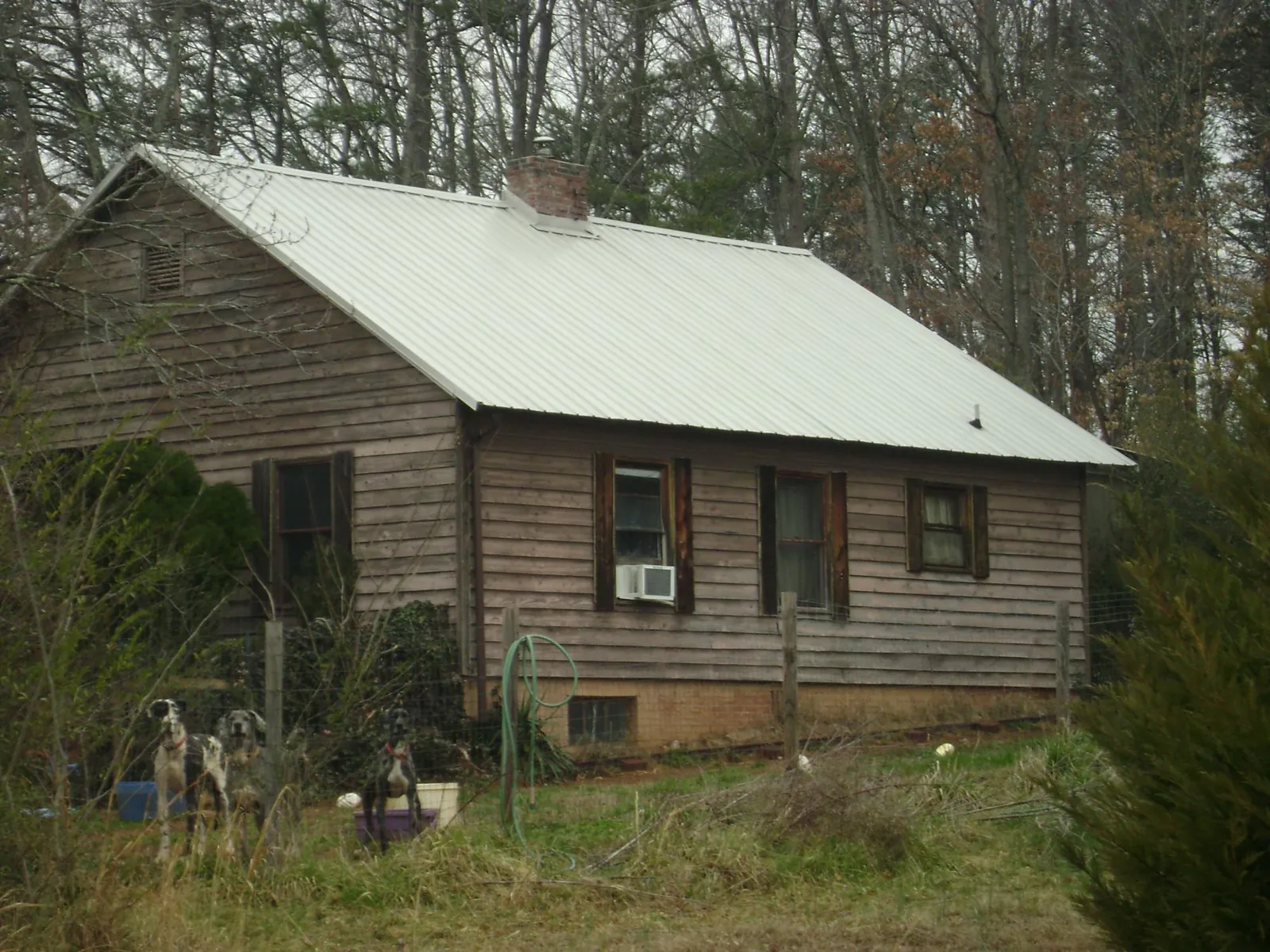 White metal roof on an old wood sided farmhouse, from a Metal Roof Installation job in Wiggins